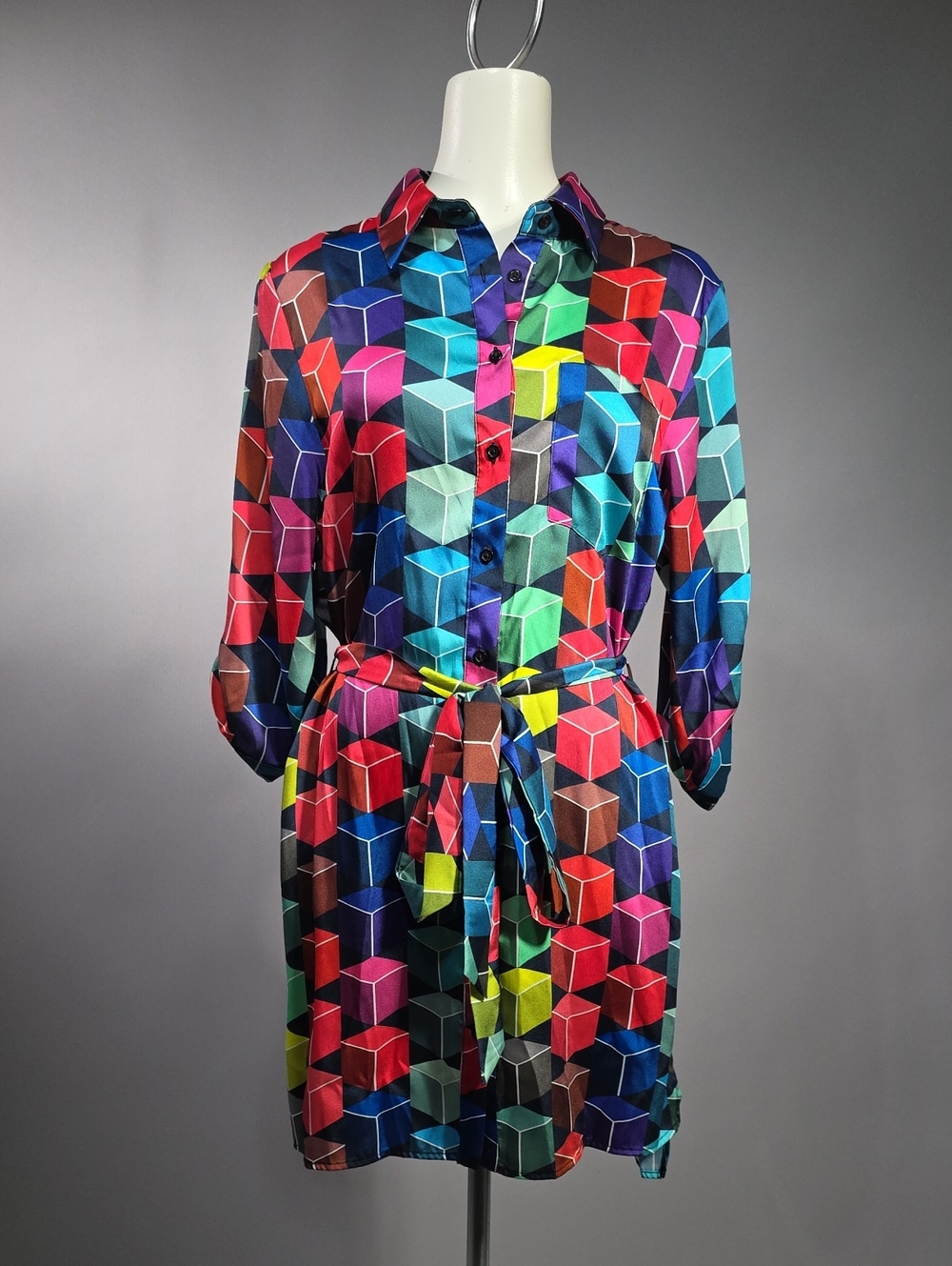 Milly Multicolor Geometric Shirt Dress — Red, Blue, Green, Pink, Yellow R14